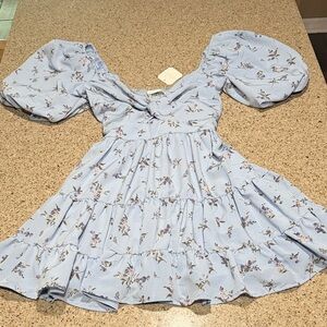 Altar'd State Danielyn Light Blue Floral Dress Large